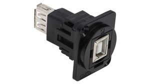 Adapter, Straight, Steel, USB-B 2.0 Socket - USB-A 2.0 Plug